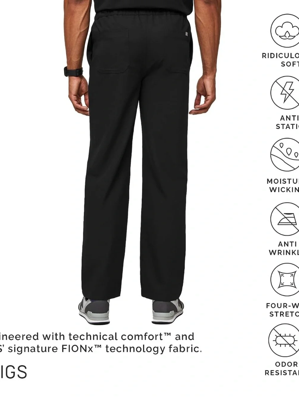 Figs Men’s Black Pisco Basic Scrub Pants Straight Leg FIONx Fabric| Size: small